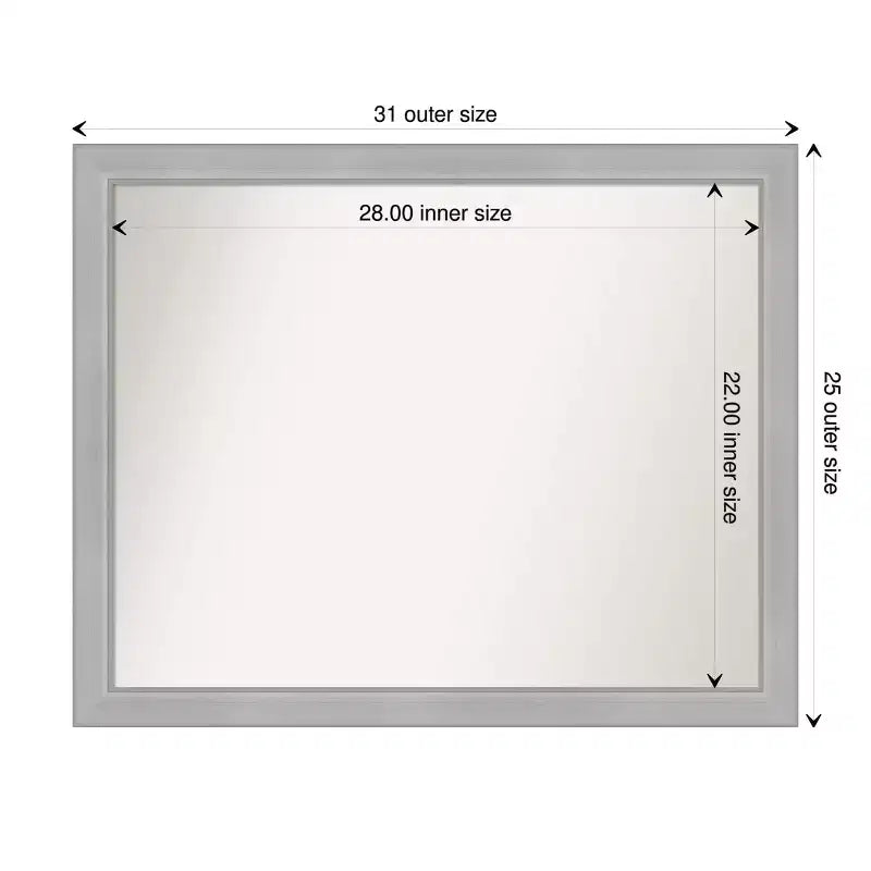 31" x 25" Non-Beveled Vista Brushed Nickel Narrow Bathroom Wall Mirror -: Rectangle, Polystyrene Frame, Wall Mounted