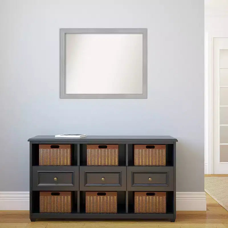 31" x 25" Non-Beveled Vista Brushed Nickel Narrow Bathroom Wall Mirror -: Rectangle, Polystyrene Frame, Wall Mounted