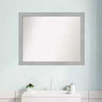 Miroir mural de salle de bains étroit Vista non biseauté, nickel brossé, 31" x 25" - : rectangle, cadre en polystyrène, fixation murale