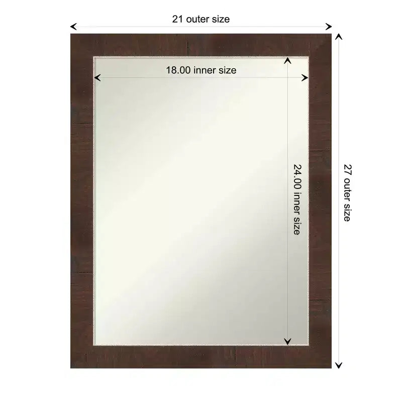 21" x 27" Non-Beveled Wildwood Brown Narrow Wall Mirror