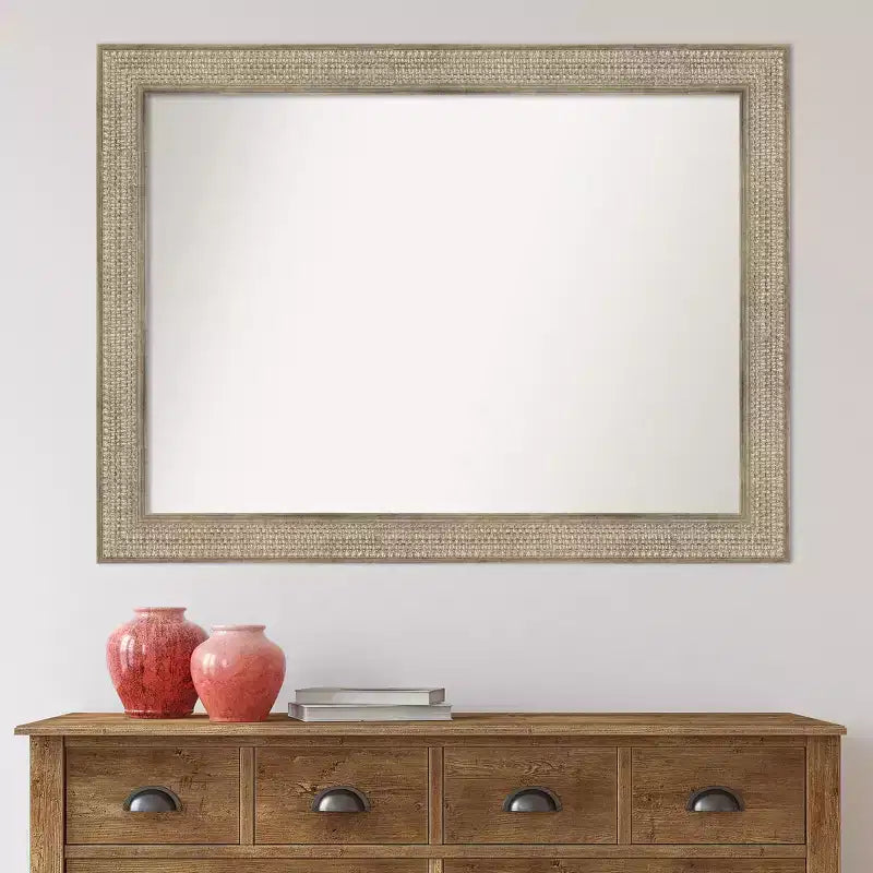 44"x33" Non-Beveled Trellis Silver Wood Wall Mirror: Modern Design, Includes Mounting Hardware