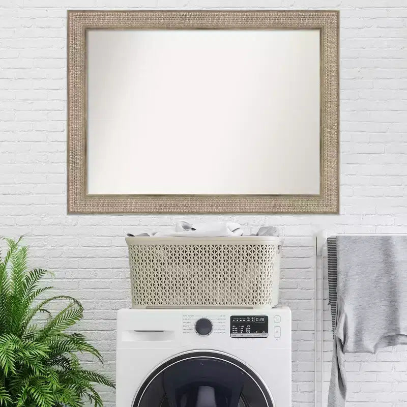 44"x33" Non-Beveled Trellis Silver Wood Wall Mirror: Modern Design, Includes Mounting Hardware