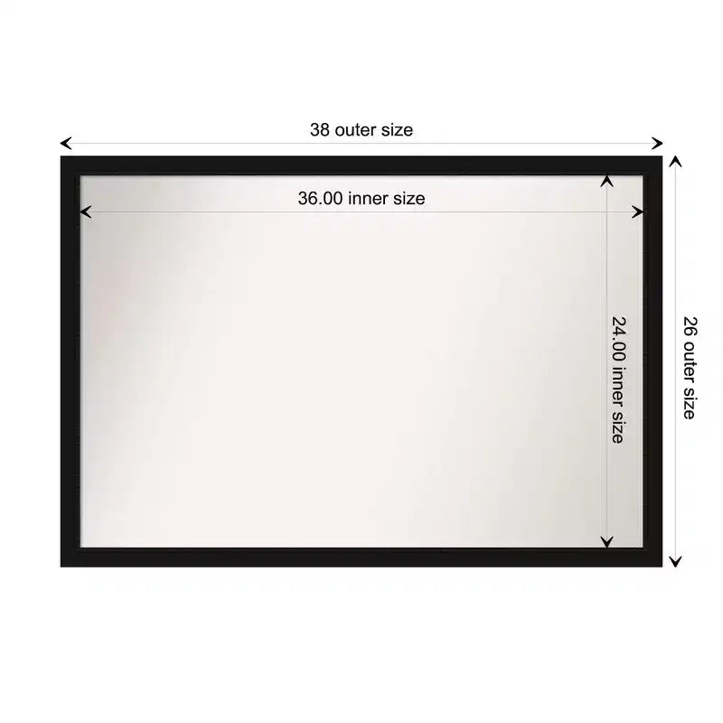 38" x 26" Non-Beveled Avon Black Narrow Wall Mirror -: Modern Polystyrene Frame, Includes Mounting Hardware