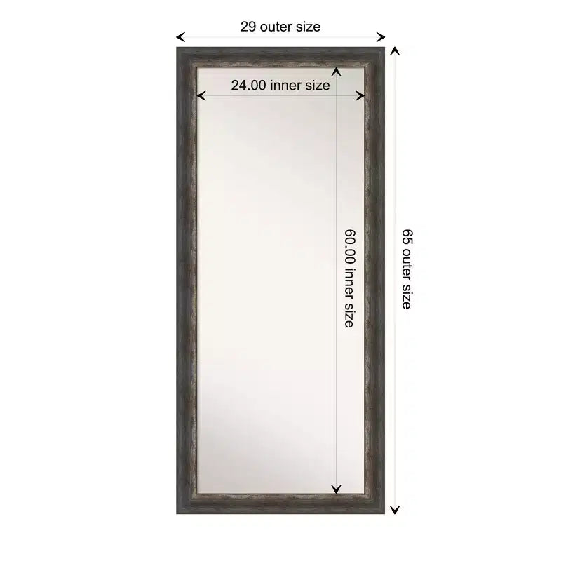 29" x 65" Non-Beveled Bark Rustic Char Full Length Floor Leaner Mirror