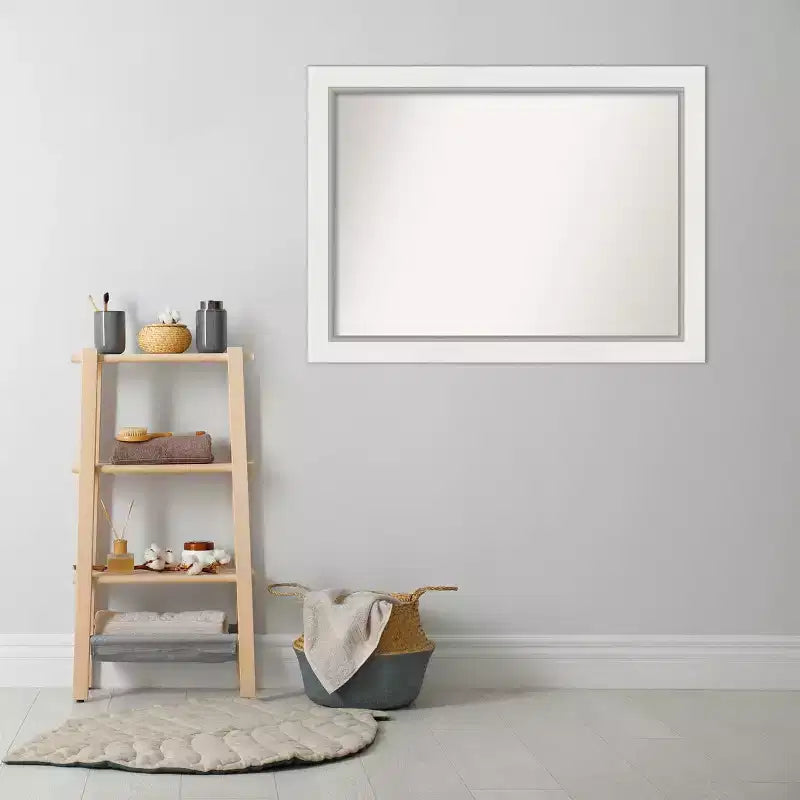 44" x 33" Non-Beveled Eva Bathroom Wall Mirror White -: Modern Rectangle, Polystyrene Frame