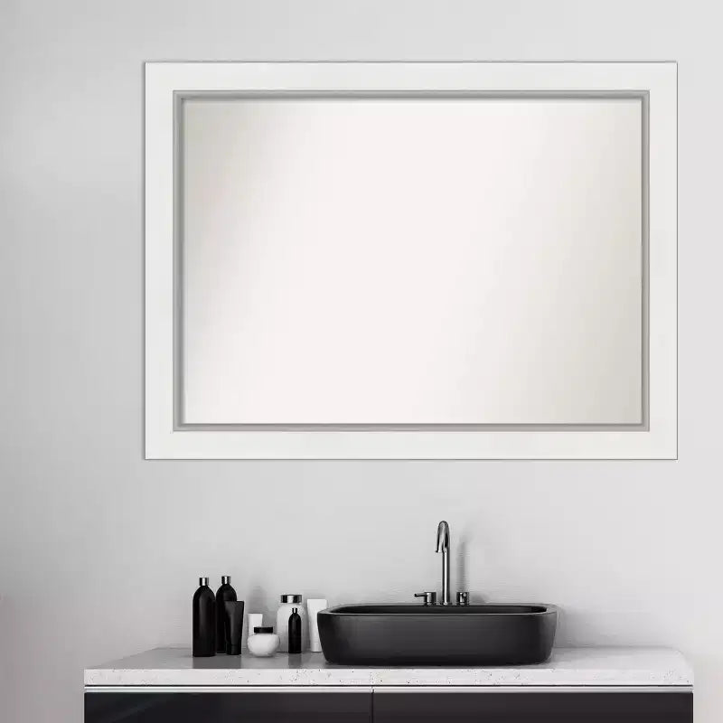 44" x 33" Non-Beveled Eva Bathroom Wall Mirror White -: Modern Rectangle, Polystyrene Frame