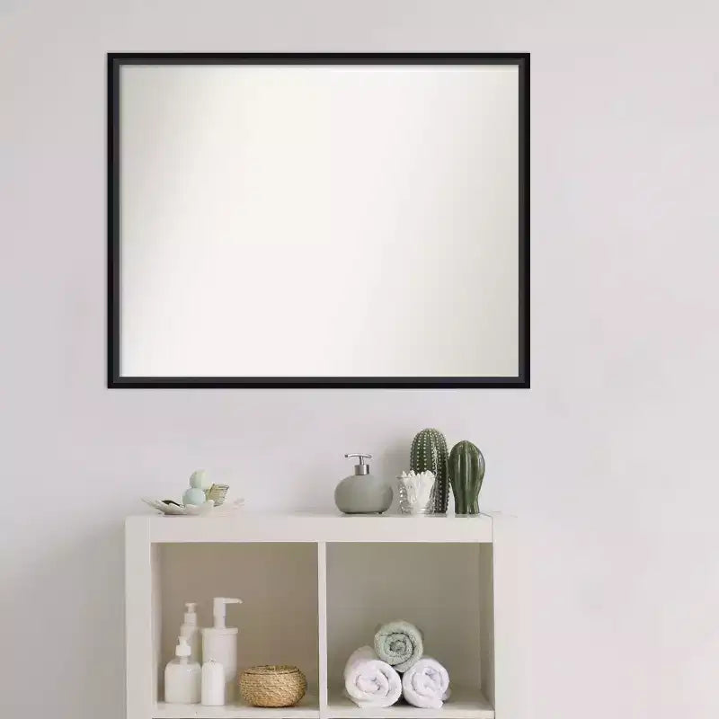 29" x 23" Non-Beveled Lucie Wood Bathroom Wall Mirror Black -: Contemporary, Wall-Mounted