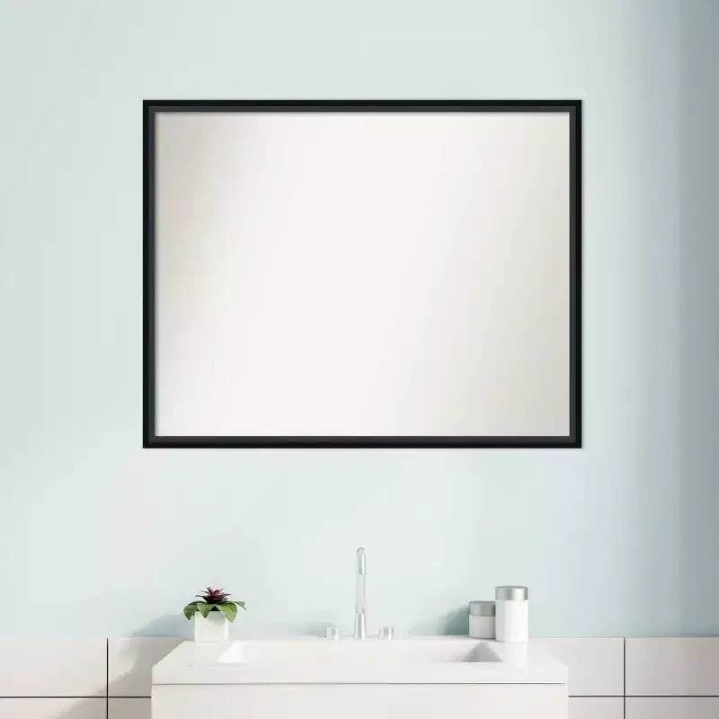 29" x 23" Non-Beveled Lucie Wood Bathroom Wall Mirror Black -: Contemporary, Wall-Mounted