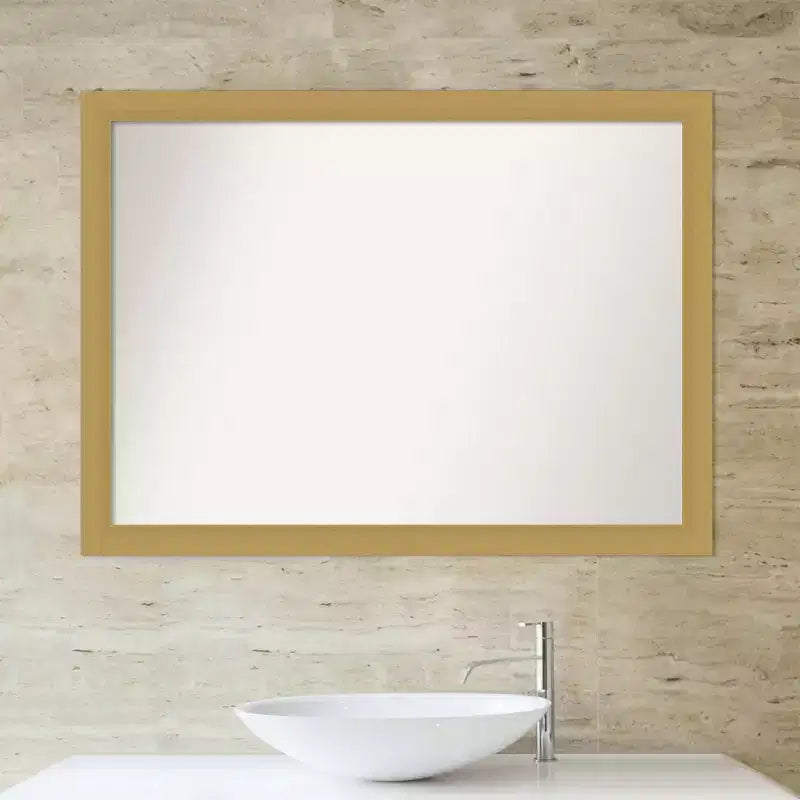 42" x 31" Non-Beveled Grace Bathroom Wall Mirror Brushed Gold -: Rectangle, Polystyrene Frame, Wall Mounted