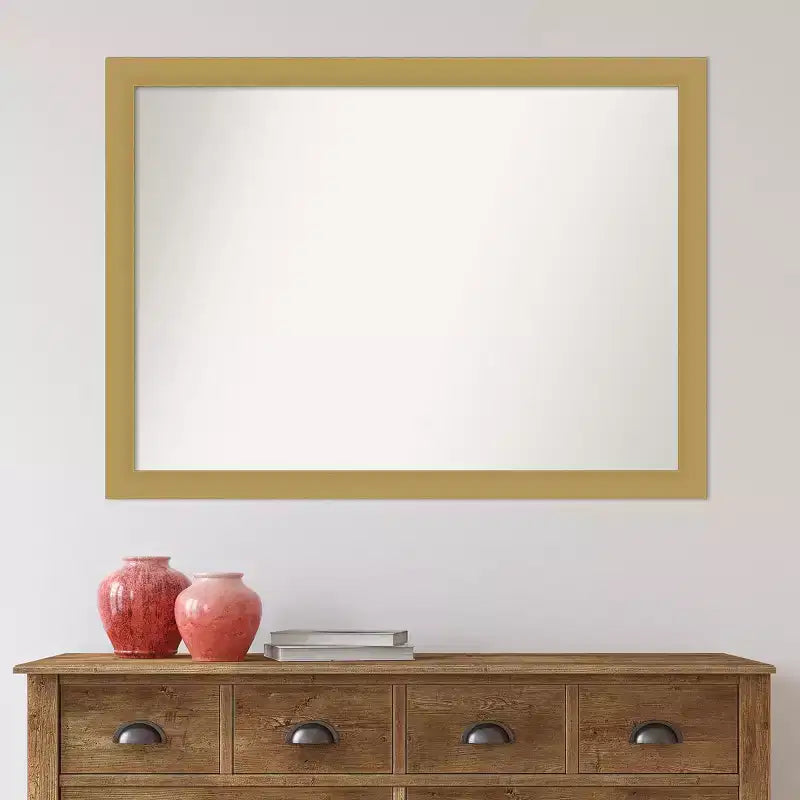 42" x 31" Non-Beveled Grace Bathroom Wall Mirror Brushed Gold -: Rectangle, Polystyrene Frame, Wall Mounted