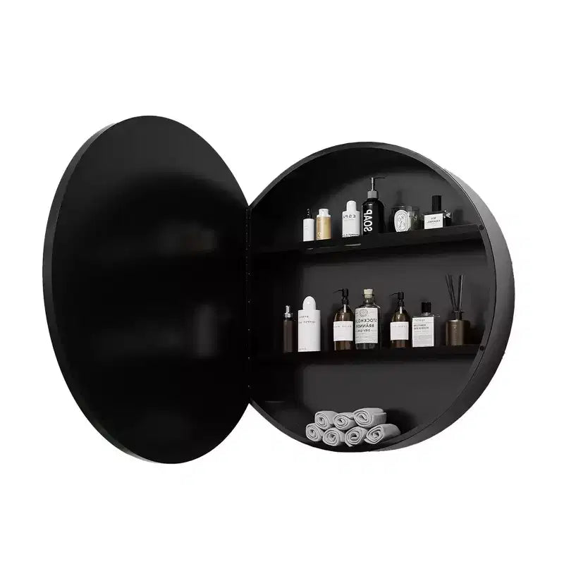 24 Inch Black Wall-mounted Circular Wrought Iron Framed Medicine Cabinet Mirror Cabinet For Bathroom