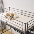 Twin Size Metal Loft Bed with Desk And Storage Shelves, 2 Built-In Ladders
