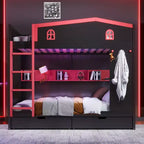 Lit superposé queen sur queen avec tiroirs et étagères de rangement, cadre de lit superposé en bois massif avec crochets, sans sommier nécessaire