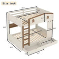 Queen over Queen Bunk Bed with Storage Drawers and Shelves, Solid Wood Bunk Bed Frame with Hooks, No Box Spring Needed