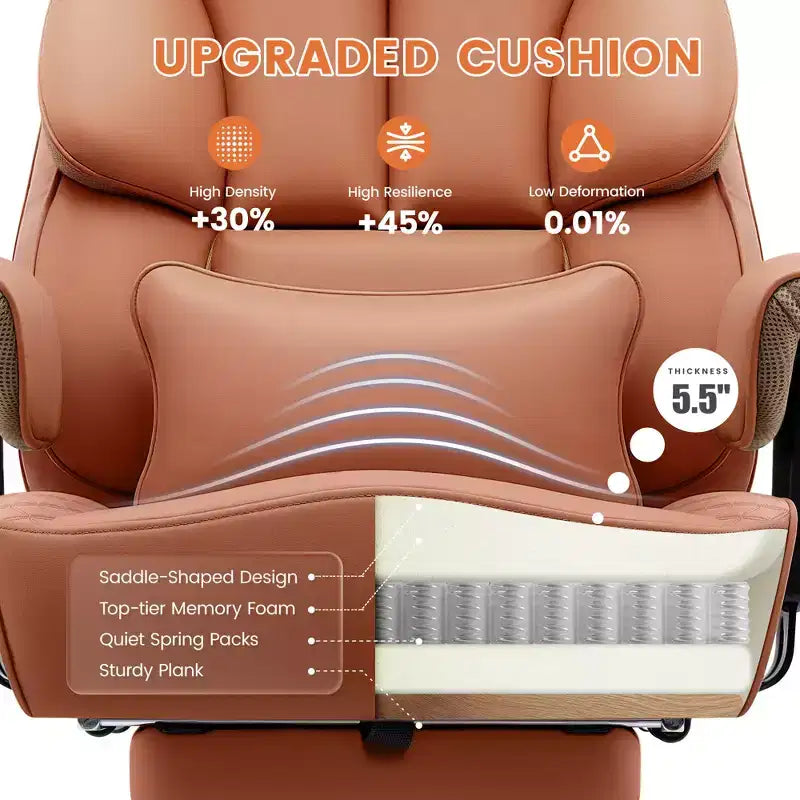 Big and Tall Leather Chair with Footrest, Wide Ergonomic Comfy High Back Executive Chairs With Lumbar Support, Black