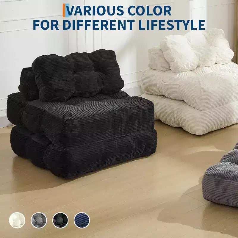 Single Folding Sofa Bed & Sleeper Chair with Pillow, Portable Mattress Support for Living Room, Bedroom, Dorm, Apartment Black (2pcs)