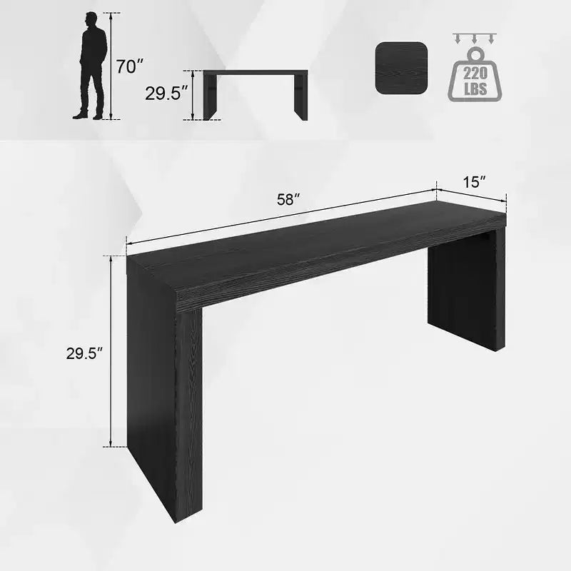 58'' Narrow Black Modern Wooden Long Sofa Console Table For Living Room