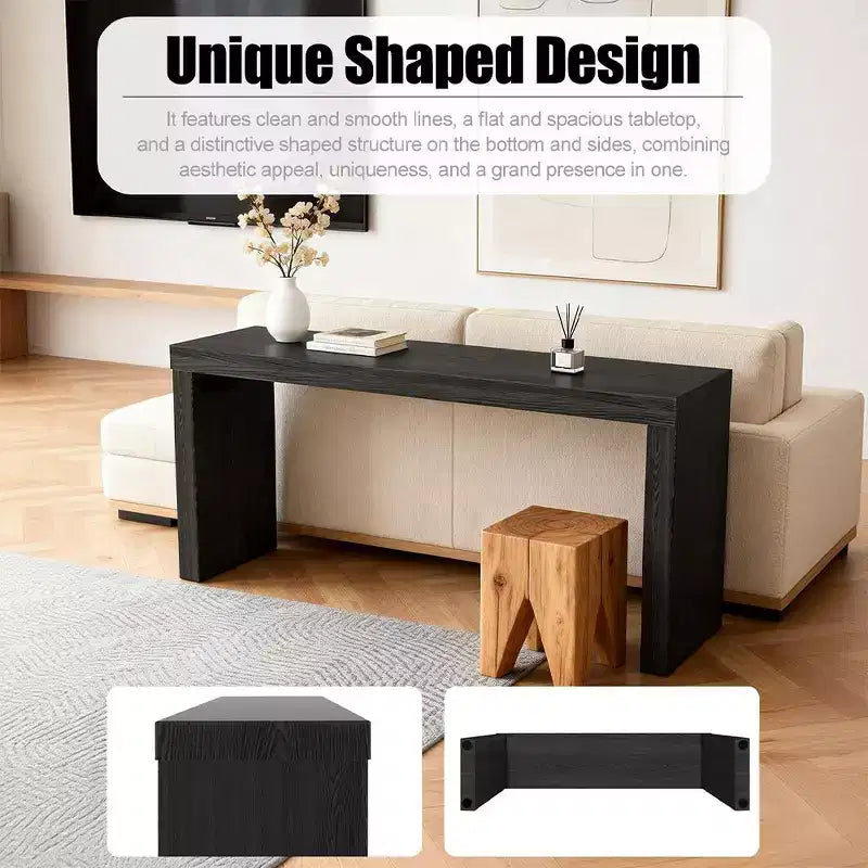 58'' Narrow Black Modern Wooden Long Sofa Console Table For Living Room