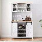 Meuble-bar de style maison de campagne avec porte de grange coulissante, buffet de rangement rustique de 70 avec porte-bouteilles et porte-verres pour cuisine, salle à manger ou bar à domicile