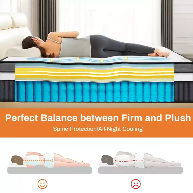 14 Inch Queen Mattress, Gel Memory Foam Hybrid Mattress in a Box, Pocket Spring Support w/ Motion Isolation & Pressure Relief,Medium Firm,CertiPUR-US