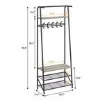 Industrial Entryway Hall Tree with Double Hooks, Shoe Storage Bench, and Top Shelf C Sturdy Metal Frame Coat Rack with Bench