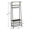 Industrial Entryway Hall Tree with Double Hooks, Shoe Storage Bench, and Top Shelf C Sturdy Metal Frame Coat Rack with Bench