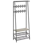 Industrial Entryway Hall Tree with Double Hooks, Shoe Storage Bench, and Top Shelf C Sturdy Metal Frame Coat Rack with Bench