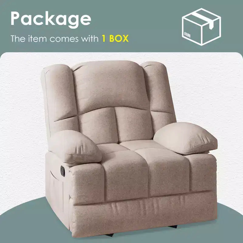 Sand Oversized Rocking Recliner Sofa for Adults, Chenille, Ergonomic, Perfect for Living Room