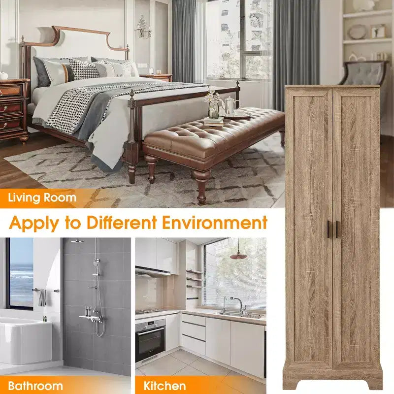 Tracy Modern Wood Freestanding Storage Cabinet with Double Doors and Adjustable Shelves