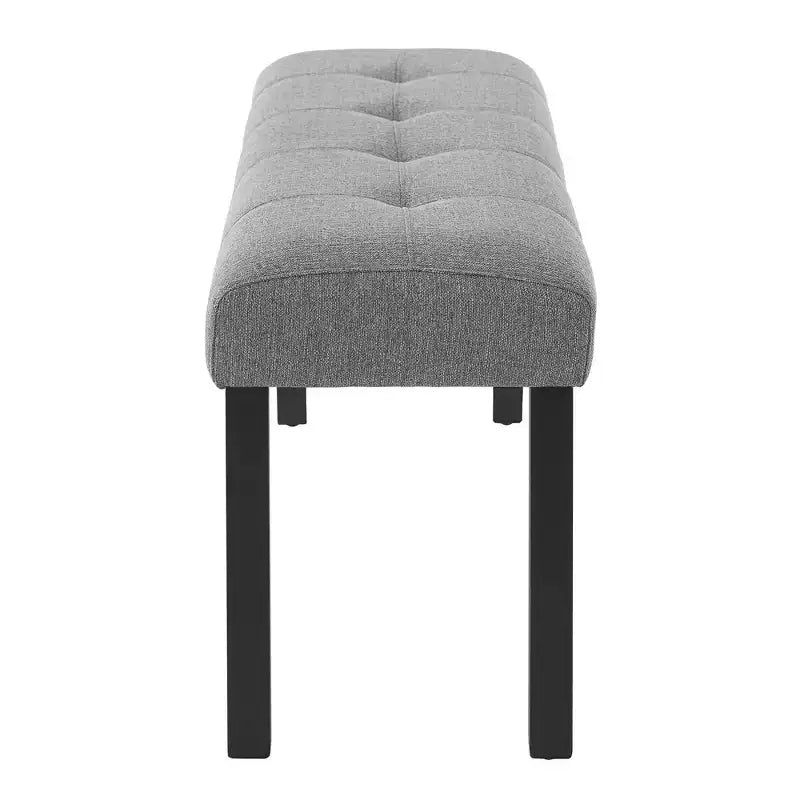 Modern Tufted Linen Dining Bench, Black Rubber Wood Legs