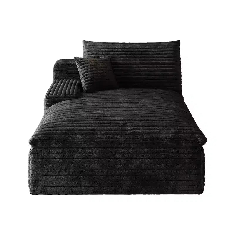 Modern Tufted Linen Dining Bench, Black Rubber Wood Legs
