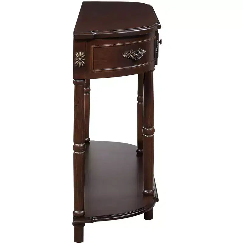 Retro Curved Console Table with 2 Drawers, Farmhouse Sofa Table with Roman Legs & Open Shelf,Wood Entryway Table for Living Room,Hallway