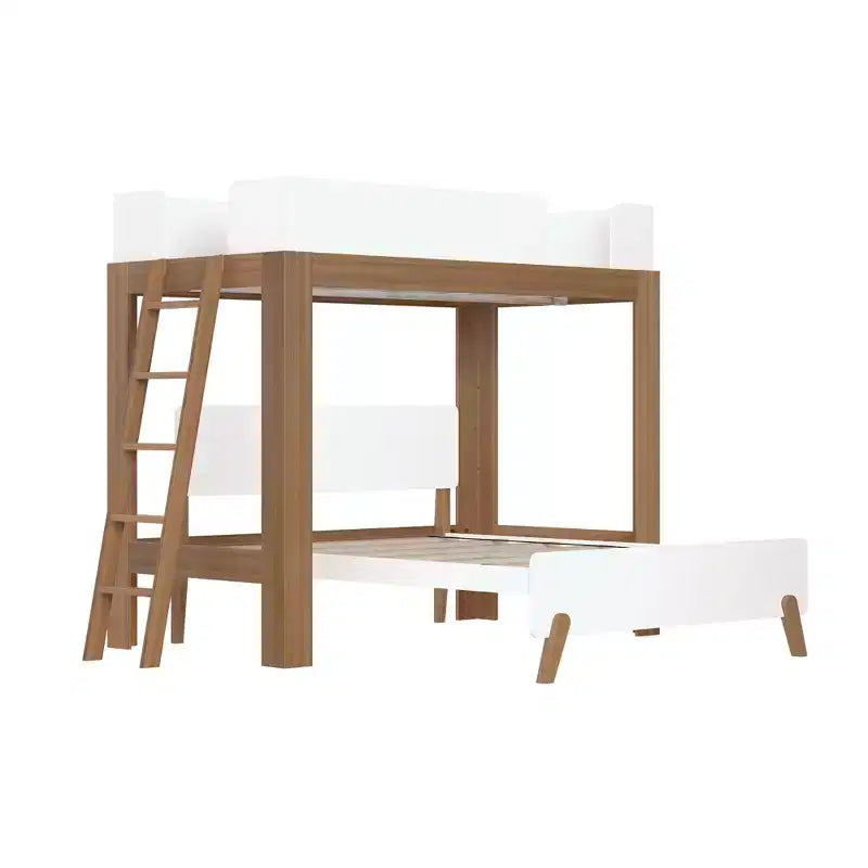 Mid-Century Modern Twin over Full L-Shaped Bunk Bed, Solid Wood