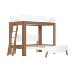 Lit superposé moderne d’inspiration mi-siècle, twin sur full, en forme de L, en bois massif
