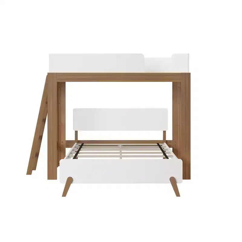 Mid-Century Modern Twin over Full L-Shaped Bunk Bed, Solid Wood