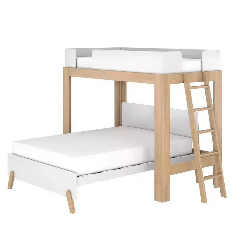 Mid-Century Modern Twin over Full L-Shaped Bunk Bed, Solid Wood