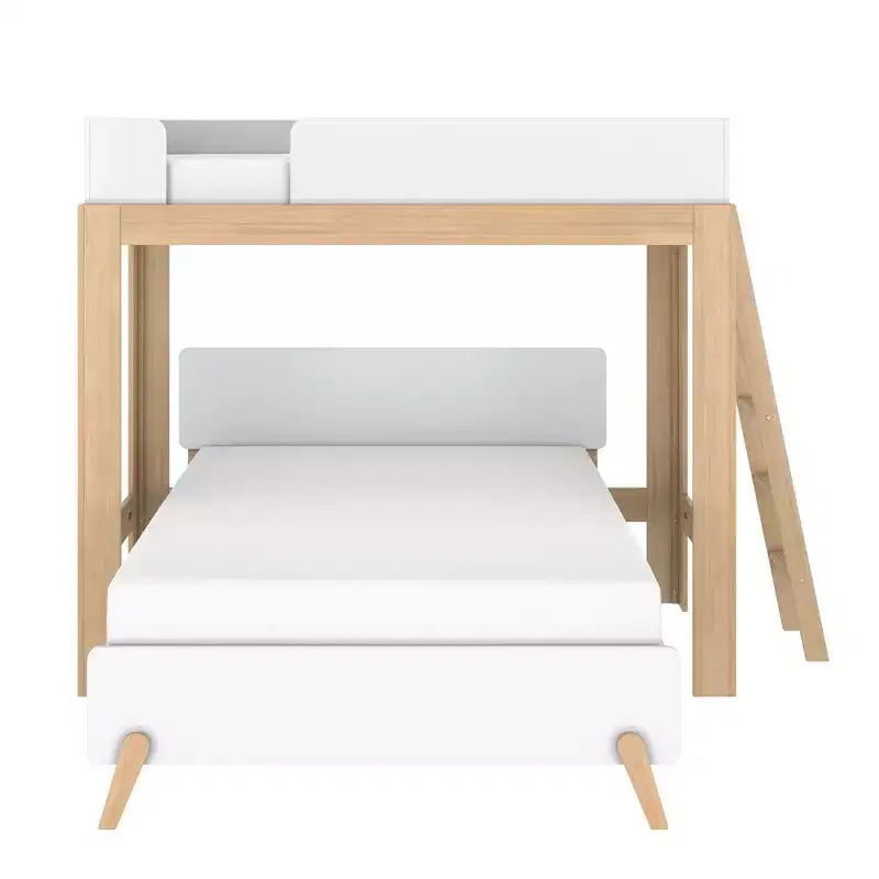 Mid-Century Modern Twin over Full L-Shaped Bunk Bed, Solid Wood