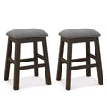 Costway Set of 2 Upholstered Saddle Bar Stools 24.5'' Dining Chairs with Wooden Legs Gray