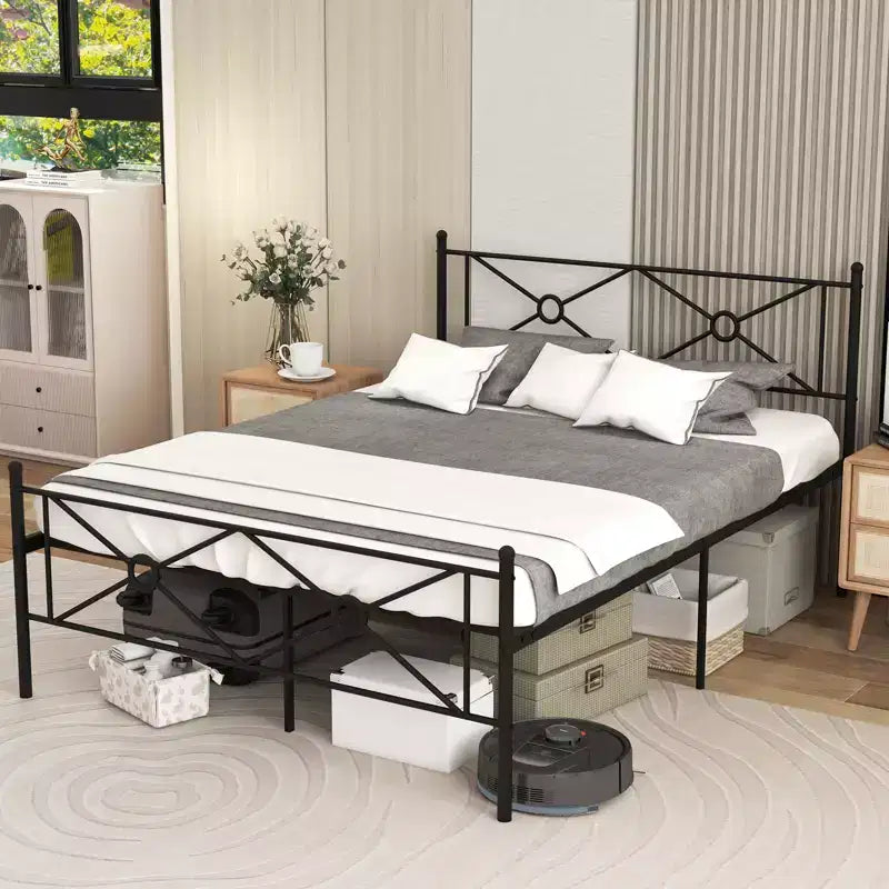 Full/Queen Size Metal Platform Bed Frame w/ Headboard Mattress Foundation