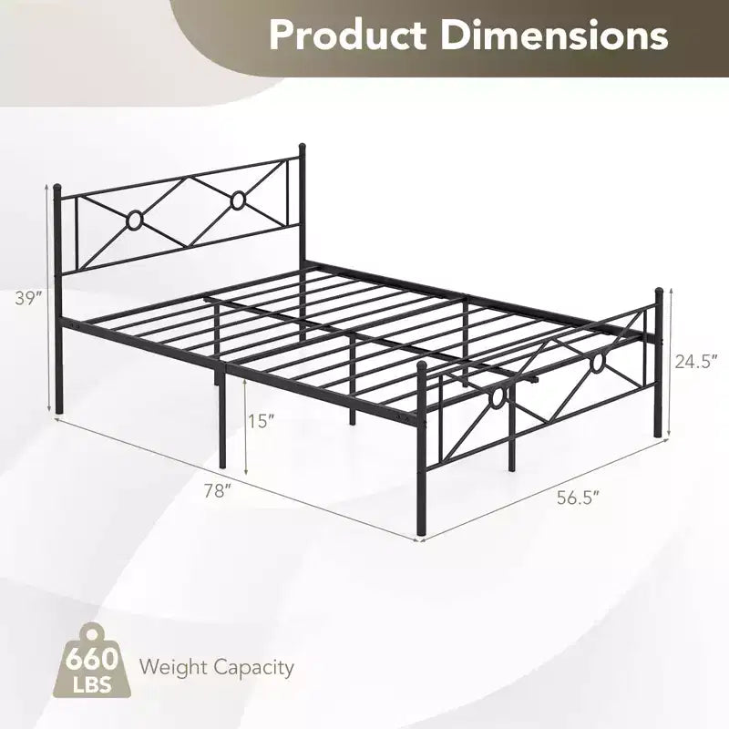 Full/Queen Size Metal Platform Bed Frame w/ Headboard Mattress Foundation