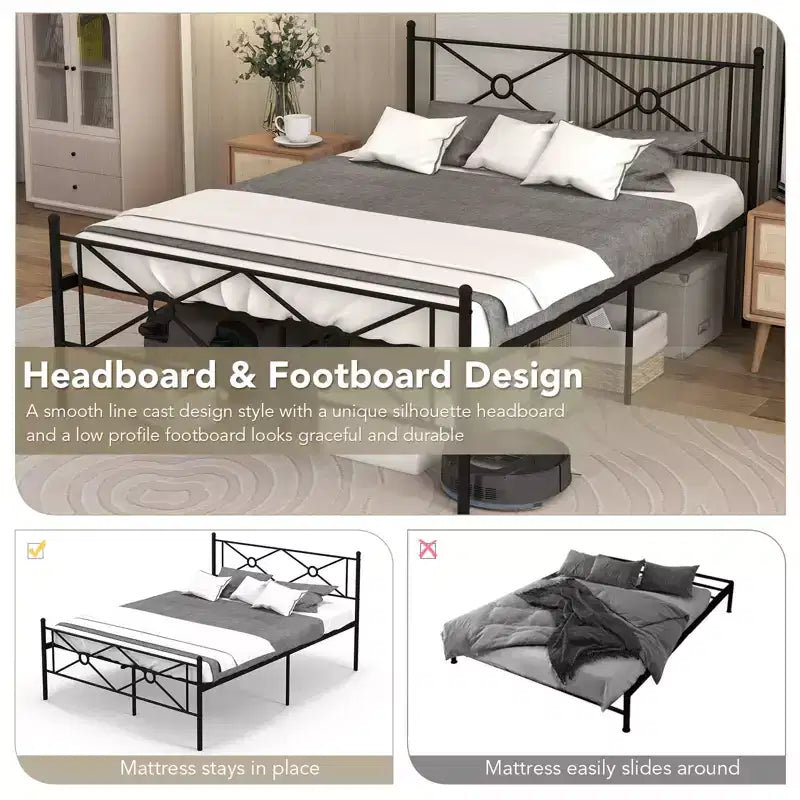 Full/Queen Size Metal Platform Bed Frame w/ Headboard Mattress Foundation