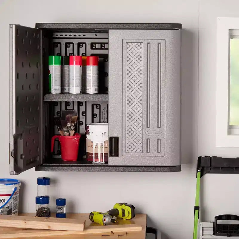 Single Shelf Wall Cabinet w/Wall Mounted Hand Tool Organizer (2 Pack)