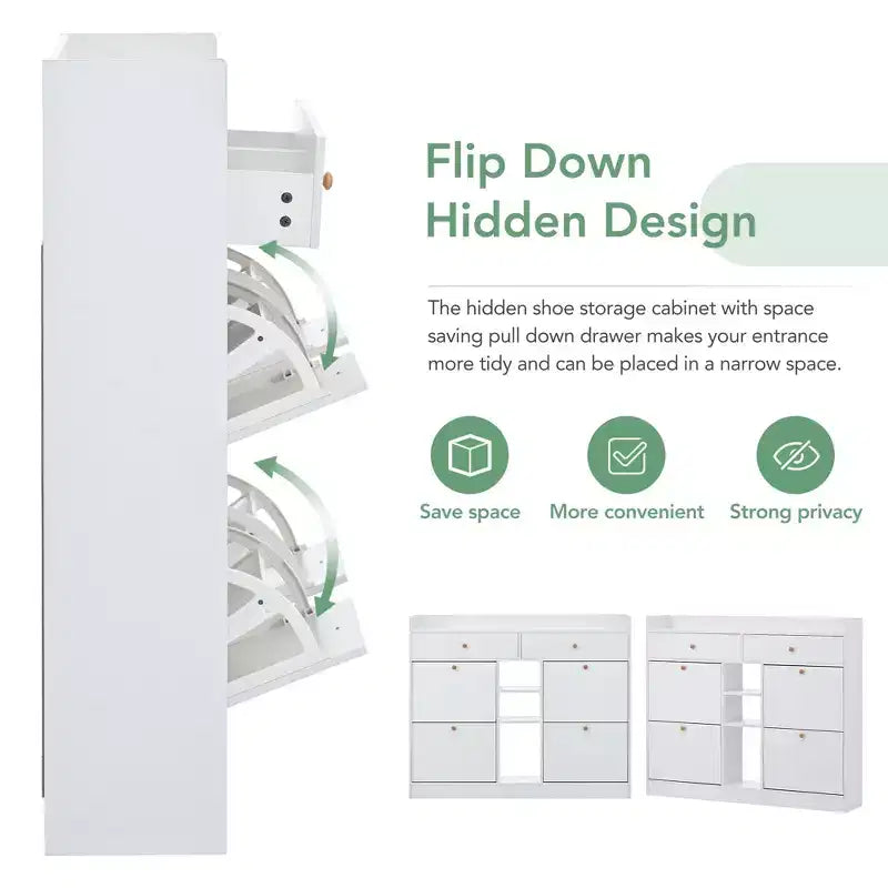 Modern Multifunctional Shoe Cabinet With 4 Turnover Drawers