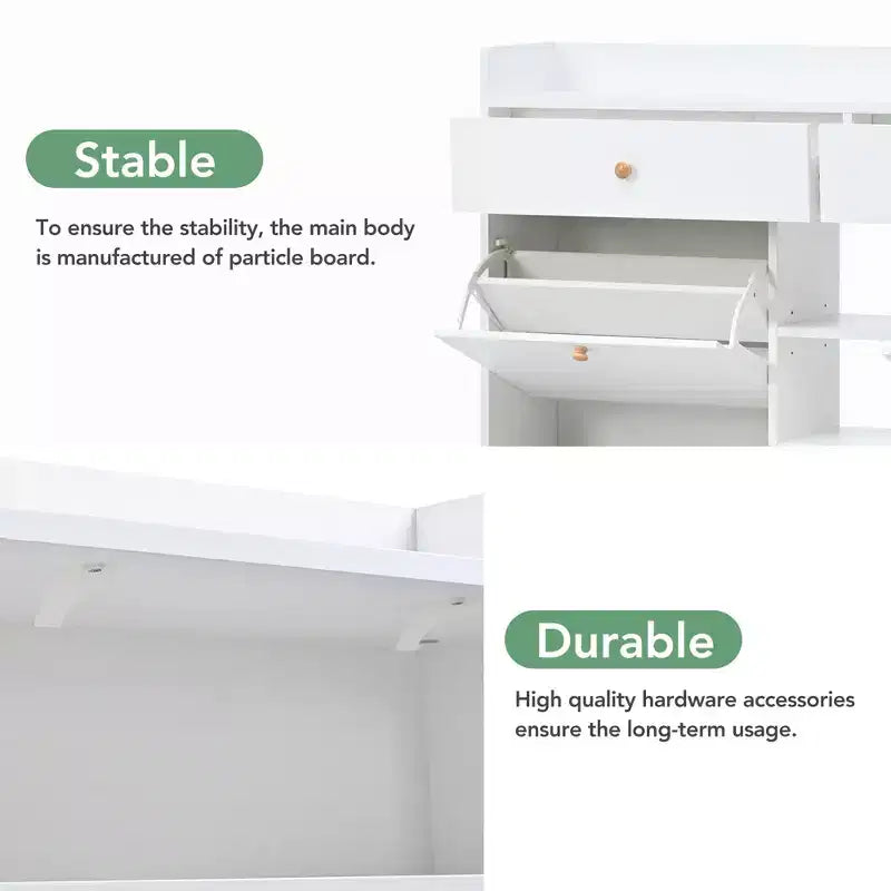 Modern Multifunctional Shoe Cabinet With 4 Turnover Drawers