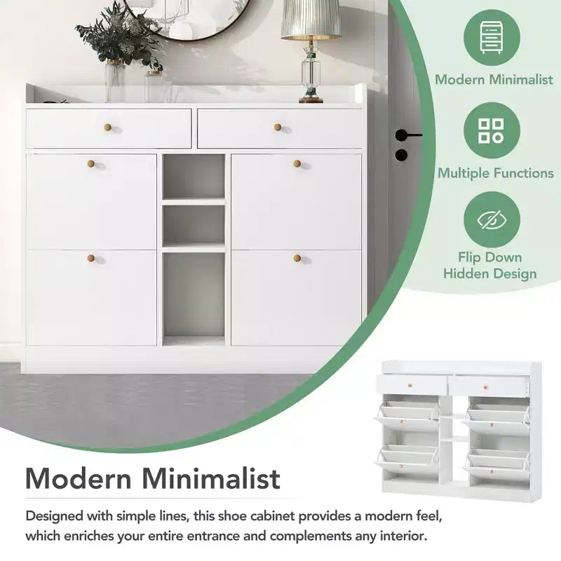 Modern Multifunctional Shoe Cabinet With 4 Turnover Drawers