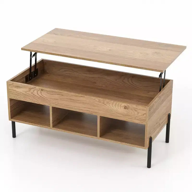 Lift Top Coffee Table with Storage Compartment & 3 Open Cubbies for Living Room