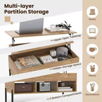 Mesa de centro elevable con compartimento de almacenamiento y 3 compartimentos abiertos para la sala de estar