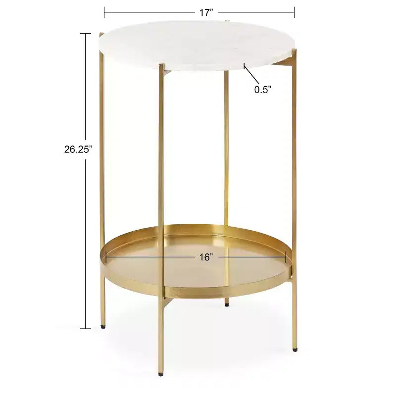 Lavish Round Metal Side Table, 17 Diameter, Gold