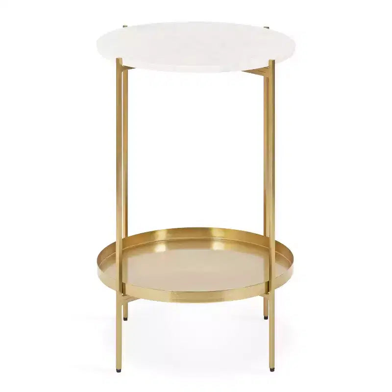 Lavish Round Metal Side Table, 17 Diameter, Gold