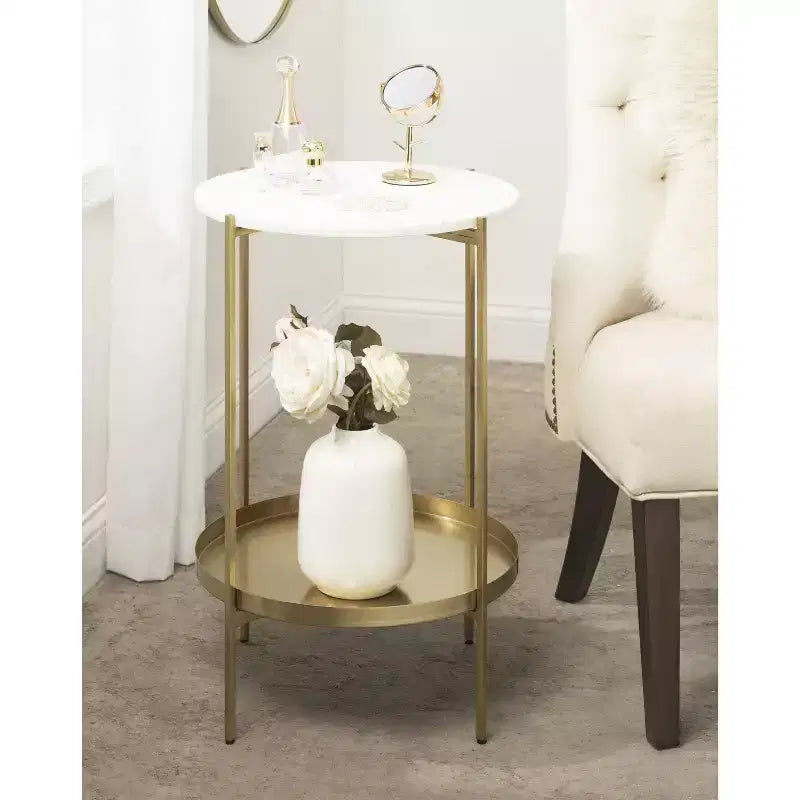 Lavish Round Metal Side Table, 17 Diameter, Gold